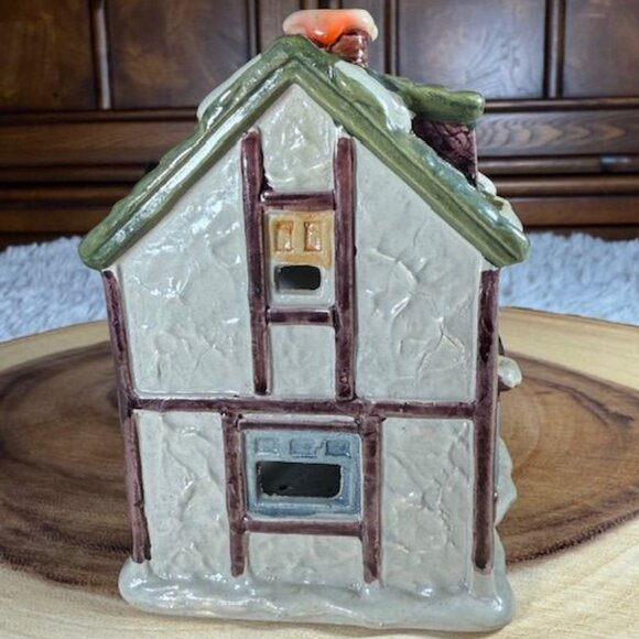 Vintage Glazed Ceramic Bakery Christmas Village Figurine Votive Holder - Picture 3 of 8